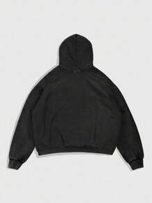 ROMWE MEN Street Life Men's Rhinestone Star Print Long Sleeve Casual Fluffy Hooded Sweatshirt - Black - View 2