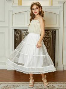 Hapijoa 秋季少女网眼薄纱裙 - 白色 - 查看 2