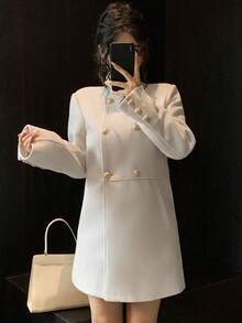 DAZY Women's Autumn/Winter Stand Collar Mid-Length Overcoat Jacket - Apricot - View 5