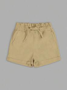 SHEIN Pantaloncini di jeans estivi casual di colore unito - Cachi - Visualizzare 4