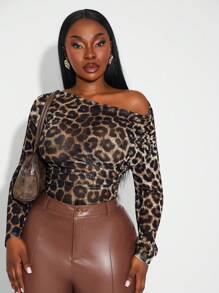 SHEIN SXY 大码女装春夏优雅性感日常简约时尚休闲网纱透视豹纹不对称连体衣，适合西式穿搭、邮轮度假、音乐节、演唱会、狂欢派对、波西米亚风、度假、郊游、海滩度假、层次丰富的穿搭、假日、约会之夜、聚会、生日、单身派对、鸡尾酒会、正式活动、辣妹风、伊比沙岛、纳什维尔、休闲、锐舞派对、简约、时尚、夜店、可爱、休闲、购物、街头风、外出等场合，修饰身材 - 彩色 - 查看 2