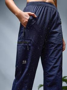 In My Nature Women's Elastic Waist Zippered Pocket Loose Casual Hiking Pants - Navy Blue - View 8