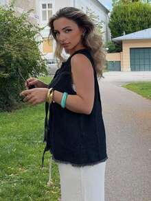 Jeta Ari Women's Denim Vest With Bow Decoration - Dark Wash - View 5