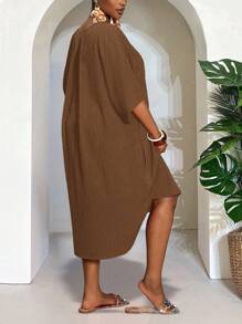 Slaydiva 2025 New Rave/Easter Outfit Women, Old Money Style Women, Country Concert Outfit, Going Out Outfits, Fairycore, Festival Outfits, Tropical Vacation Woman Clothes, Summer Outfits For Women, Summer, Rave, European Summer, Spring Outfits, Western Wear Women Plus, Concert, Graduation Outfit, Versatile Daily Simple Casual Basic Sexy/Minimalist Plus Size, Western Wear Women Plus, Casual Solid Color Mini Dress - ZZ Plus Size Brown Dress Plus Size Oversized Dress Plus Size Khaki Dress Plus Size Casual D - Brown - View 2