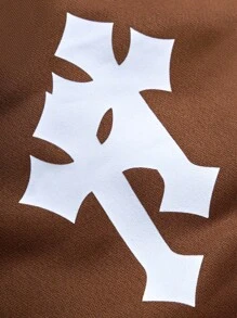 PAVTROS Men's Cross Print Drawstring Waist Pocket Casual Shorts - Coffee Brown - View 5