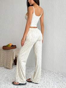 SHEIN PETITE 2 pièces Set débardeur et pantalon large, tenue de détente à imprimé floral digital, Printemps/Été