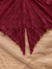 Soleia 女士酒红色蕾丝上衣和裙子两件套服装，适合度假、海滩、音乐节、派对、夏季 - 酒紅色 - 查看 3