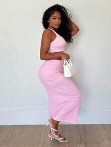 Alexandranx Conjunto de dos piezas para mujer, top sin mangas y falda, de unicolor y diseño sencillo - Rosa - Ver 6