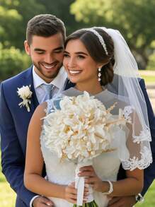 1 bó hoa cưới phong cách phương Tây hoa giả bó hoa cầm tay cô dâu quà tặng tốt nhất, trang trí đám cưới, trang trí nhà cửa, trang trí phòng tiệc ủng hộ cô dâu - trắng - Xem 8