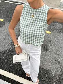 Siren Gaze Women Plaid Backless Tie-Up Sleeveless Casual Shirt, Summer