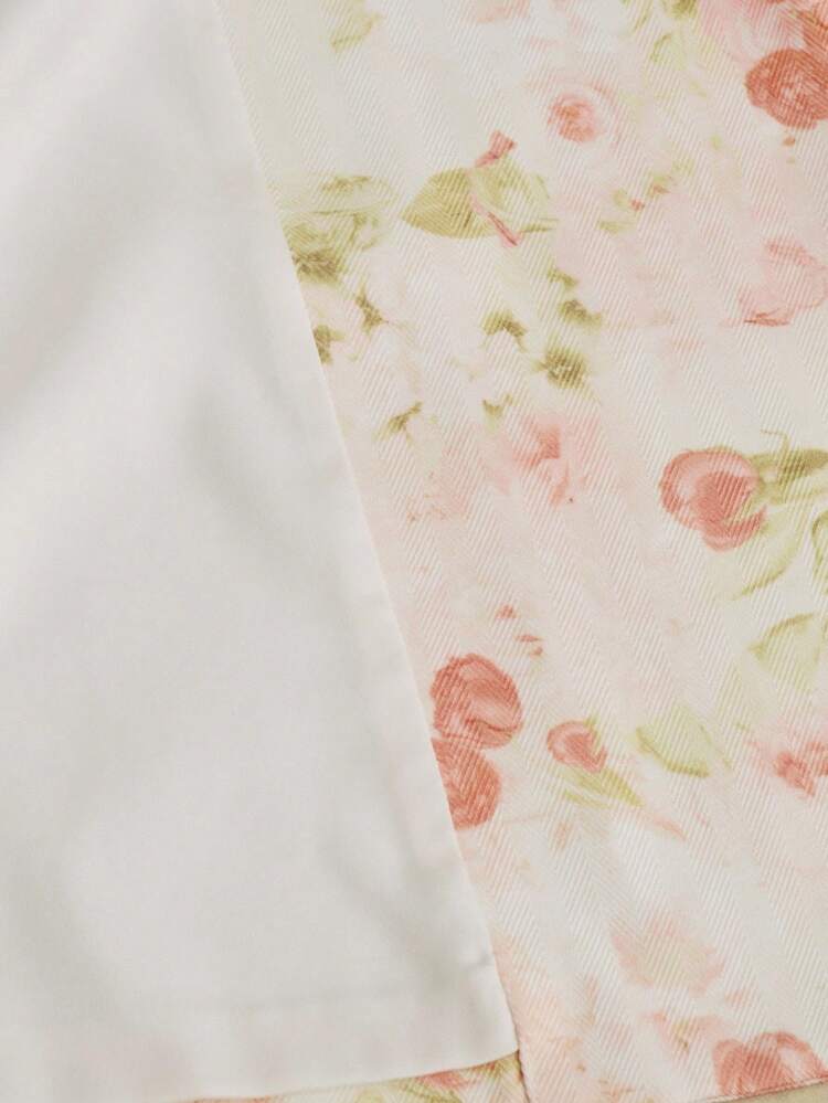 Conjunto de chaqueta y pantalones con estampado de rosas para mujer, diseño elegante y refinado de pantalones palazzo/rectos