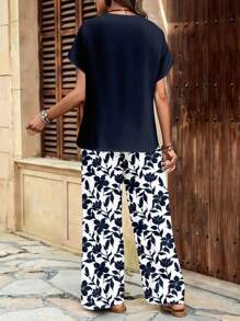 EMERY ROSE Bộ đồ 2 món họa tiết lá tối giản giản dị dành cho nữ, đa năng cho mùa xuân và mùa hè - Nhiều màu - Xem 2