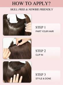 V Shape Clip In Hair Extension 100% Human Hair 1 Pc With 4 Clips Dark Brown Color Straight Hair For Women Easy To Style With Hair Curler And Straightener Invisible Suitable For Add Volume Lightweight All Day Wear