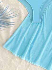 Tween Girl Knitted Blue Bikini Set With Beach-Ready Starfish Details Mermaid Outfit For Summer Vacation - Blue - View 5