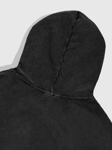 ROMWE MEN Street Life Men's Rhinestone Star Print Long Sleeve Casual Fluffy Hooded Sweatshirt - Black - View 3