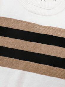 SHEIN Baby Boys Crew Neck Striped Patchwork Long Sleeve Sweaters, Multi-Color Fall Winter - White - View 4