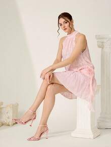 CUCCOO CHICEST 女士尖头镂空设计细高跟鞋，优雅性感时尚通勤浅粉色仿皮高跟鞋一脚蹬浅口鞋，适合下午茶、约会、派对、工作场所，用途广泛 - 粉色 - 查看 7