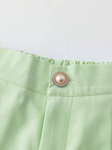 Chiquease 全新女式编织褶皱 A 字型前拉链后松紧腰修身休闲短裤，舒适优雅的日常穿着 - 綠色 - 查看 3