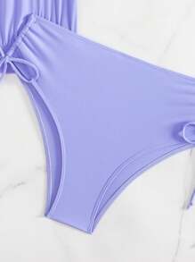 Swim Lushoire Solid Color Spaghetti Strap Tankini Swimsuit Set For Vacation And Beach For Summer - Purple - View 6