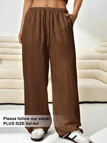 Solflare 女式加大码宽松编织咖啡棕色裤子 - 咖啡棕 - 查看 1