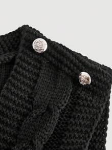 SHEIN MOD Women's Simple Casual Solid Color Button Decor Cable Knit V-Neck Sweater Vest In Fall/Winter