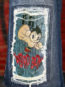 Astro Boy X ROMWE Pantaloni capri in denim con grafica di figure cartoni animati per donne