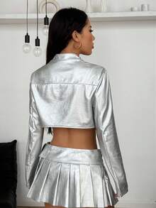 Coolane Lễ hội mùa thu dành cho phụ nữ, đi chơi, hội chợ thời trang phục đường phố, Y2K, áo khoác Bustier màu bạc cổ điển - Bạc - Xem 6