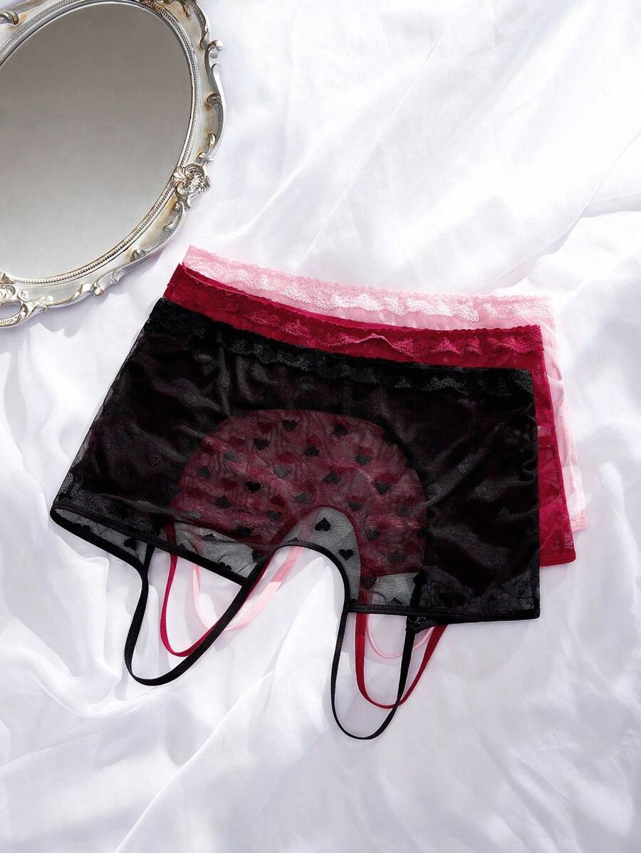 SpicyHot 3 Pcs Set Women Sexy Lace Panties, Random Heart Pattern - Multicolor - View 1