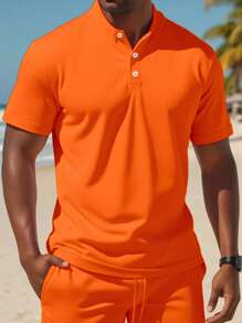 Manfinity Dauomo Conjunto de camisa polo de manga corta de unicolor y shorts con cordón para hombre