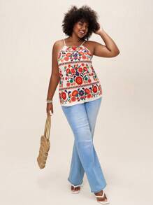 SHEIN LUNE Débardeur ample décontracté à imprimé de plantes tropicales pour femmes grandes tailles, pour tenue de vacances, de voyages, d'aéroport - Multicolore - Voir 6