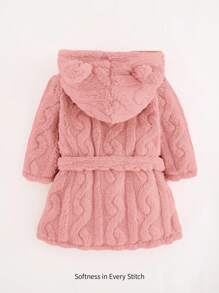 Cozy Pixies Toddler Girls' Thick Fleece Robe With Bear Ear Hood & Tie Waist, Long Sleeve Baby Winter Robe Baby Girl Robe Fall - Dusty Pink - View 2