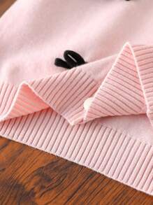 SHEIN 女童两件套，3D蝴蝶结装饰红色开衫和百褶裙套装，秋冬女童开衫毛衣套装，女童半身裙套装，带蝴蝶结的女童毛衣，女童半身裙套装 - 粉色 - 查看 8