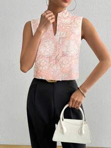 Elenzga Ärmellose Damen Bluse für den Sommer, geprägte Stoff elegante Lässig Pendler Oberteil, schlankend