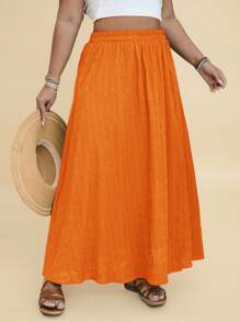 SHEIN VCAY 大码女式纯色松紧腰侧开衩下摆休闲半身裙