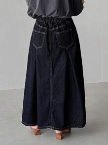 FRIFUL Falda vaquera mini casual holgada con bolsillos y pliegues para mujer - Azul - Ver 5