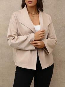 Juhart Jaqueta plus size feminina, tecido regular, casual, manga comprida, damasco, primavera e outono - Damasco - Ver 3