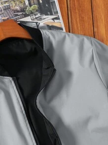 Manfinity Homme 男士长袖休闲双面简约飞行员夹克，男士拉链夹克，休闲夹克，轻薄夹克，秋季款