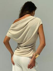 Aloruh 卡其色休闲办公女式束腰修身衬衫 - 卡其色 - 查看 3