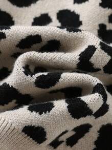 Cozy Pixies 女婴豹纹柔软针织圆领长袖套头衫，百搭家居和休闲装，秋冬 - 彩色 - 查看 8