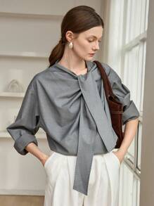 Dazy-Less Ample cache-épaules femme à manches longues, couleur unie, avec cordon de serrage, style décontracté chic. Design simple, convient pour le bureau, les déplacements, le printemps/l'automne