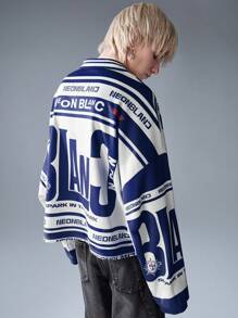 NEON BLANC 男士街头风格针织长袖印花 Polo T 恤，秋季 - 藍白色 - 查看 2