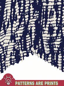 EMERY ROSE Casual Minimalistic Retro Blue & Apricot Color Abstract Pattern Print Loose Fit Summer Dress For Women Suitable For Going Out