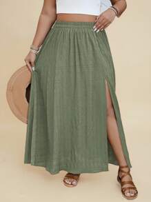 SHEIN VCAY 大码纯色高开叉休闲度假裙