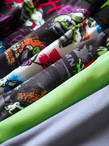 TEENAGE MUTANT NINJA TURTLES | SHEIN 5pcs Tween Boy Black & Green Cool Boy Soft & Comfy Cute Cartoon Turtle Printed Underwear,Basic Casual Briefs - Multicolor - View 6