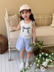 Dazy Kids شورتات للفتيات الصغيرات للعطلة الخريفية - الأزرق - مشاهدة 3