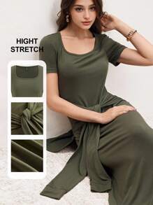 Modelyn Casual Minimalist Sexy 2 In 1 Women Long Dress,Women Summer Clothes - Army Green - View 2