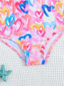 Baby Girls' Heart Print One-Piece Swimsuit, Cute For Swimming & Holiday