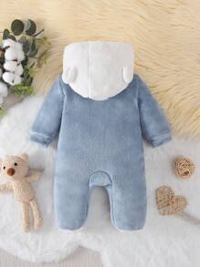 Tutina con cappuccio a maniche lunghe per neonati/bambini piccoli, con stampa carina di orso minimalista