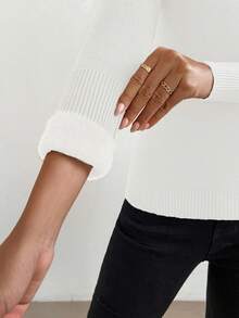 Chiquease Women Stand Collar Long Sleeve Casual Fleece Sweater Fall Winter Cloth For Women - White - View 9