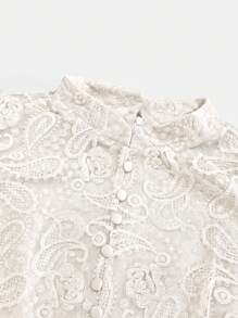 Elenzga 大码女式盖袖刺绣连衣裙，优雅浪漫的法式风格 - 杏色 - 查看 7